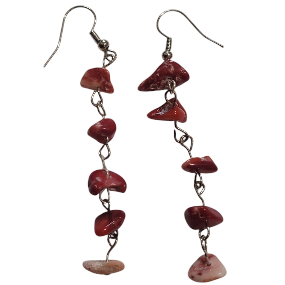 Red Coral Long Dangle Earrings